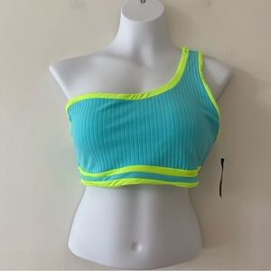Ambrielle swim bikini top only light blue neon green one shoulder